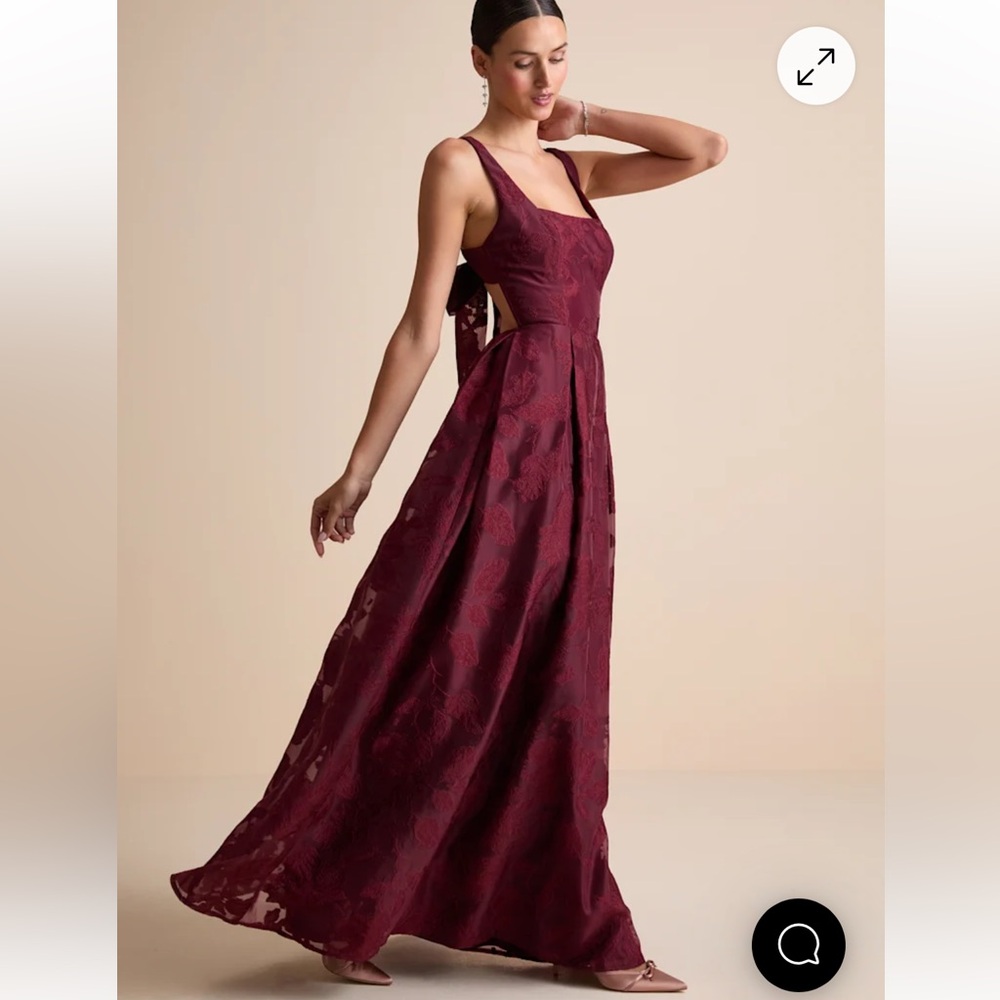 NWT Lulus Perfected Aura Red Jacquard Tie-Back Maxi Dress with Pockets - Picture 3 of 16